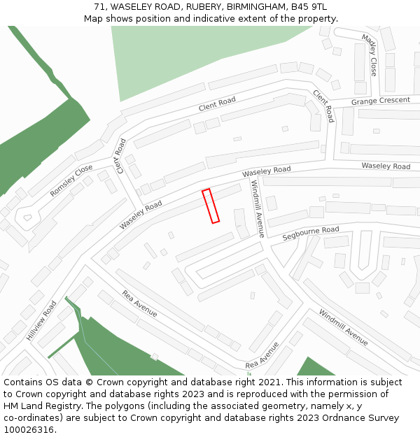 71, WASELEY ROAD, RUBERY, BIRMINGHAM, B45 9TL: Location map and indicative extent of plot