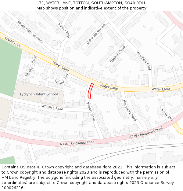 71, WATER LANE, TOTTON, SOUTHAMPTON, SO40 3DH: Location map and indicative extent of plot