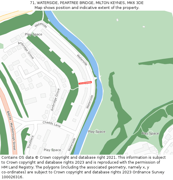 71, WATERSIDE, PEARTREE BRIDGE, MILTON KEYNES, MK6 3DE: Location map and indicative extent of plot