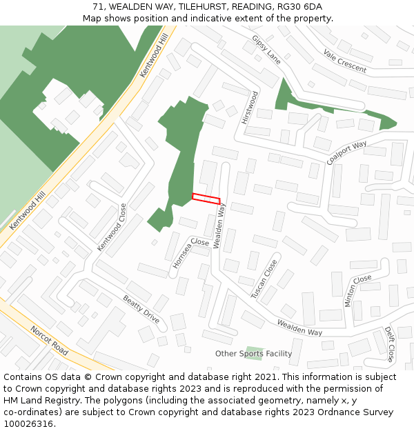 71, WEALDEN WAY, TILEHURST, READING, RG30 6DA: Location map and indicative extent of plot