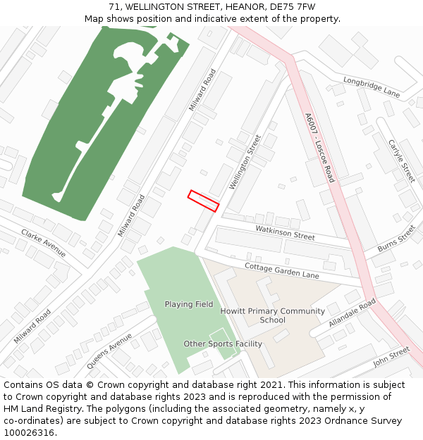 71, WELLINGTON STREET, HEANOR, DE75 7FW: Location map and indicative extent of plot