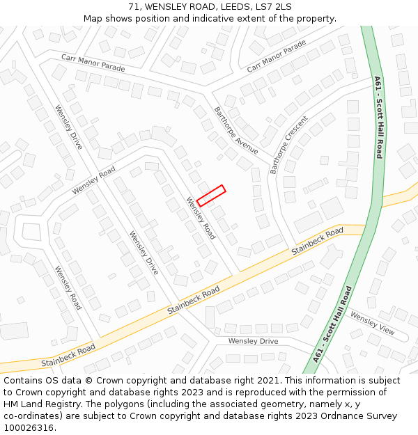 71, WENSLEY ROAD, LEEDS, LS7 2LS: Location map and indicative extent of plot