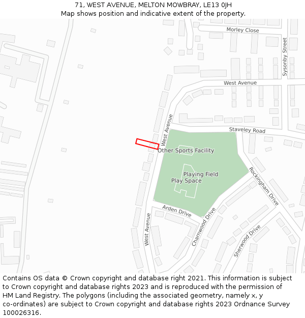 71, WEST AVENUE, MELTON MOWBRAY, LE13 0JH: Location map and indicative extent of plot