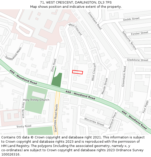 71, WEST CRESCENT, DARLINGTON, DL3 7PS: Location map and indicative extent of plot