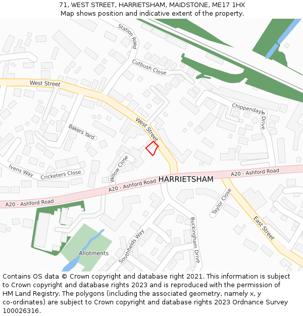 71, WEST STREET, HARRIETSHAM, MAIDSTONE, ME17 1HX: Location map and indicative extent of plot