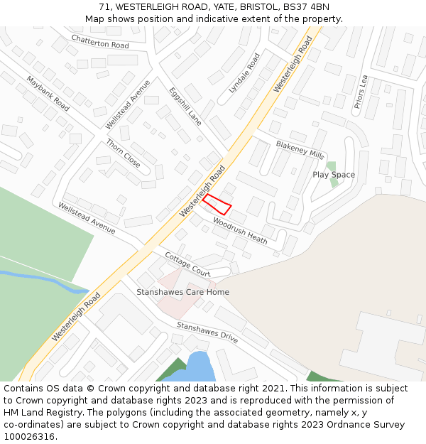 71, WESTERLEIGH ROAD, YATE, BRISTOL, BS37 4BN: Location map and indicative extent of plot