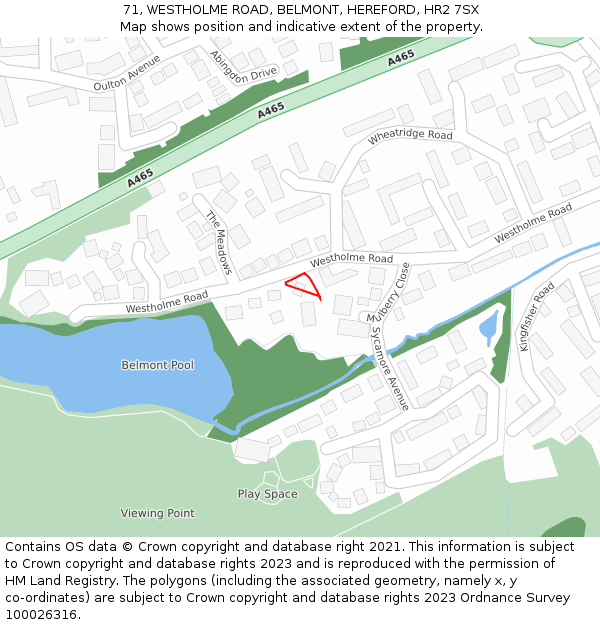 71, WESTHOLME ROAD, BELMONT, HEREFORD, HR2 7SX: Location map and indicative extent of plot