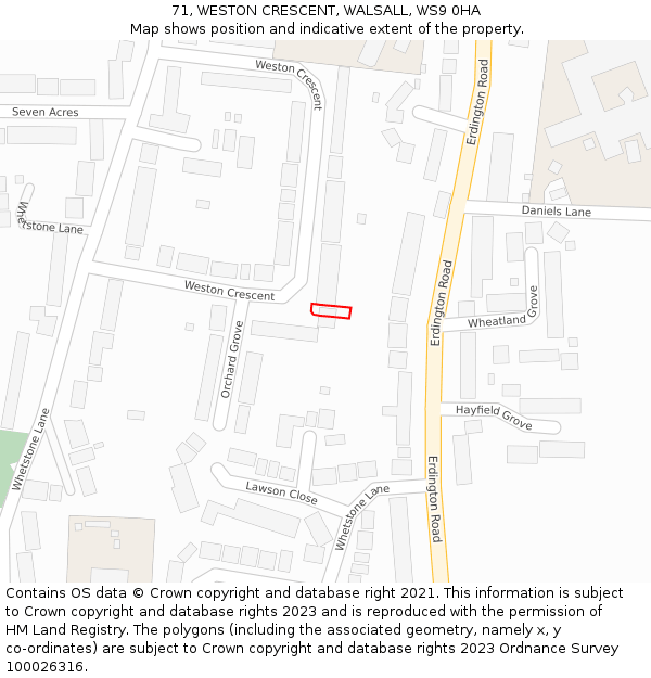 71, WESTON CRESCENT, WALSALL, WS9 0HA: Location map and indicative extent of plot