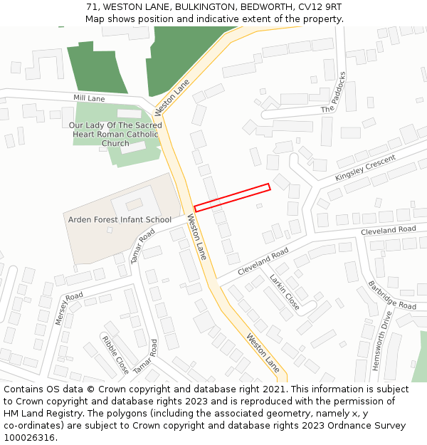 71, WESTON LANE, BULKINGTON, BEDWORTH, CV12 9RT: Location map and indicative extent of plot