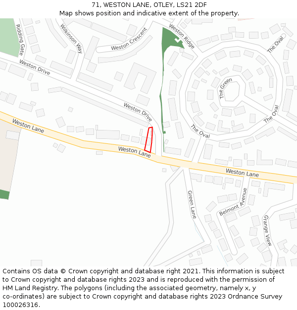 71, WESTON LANE, OTLEY, LS21 2DF: Location map and indicative extent of plot