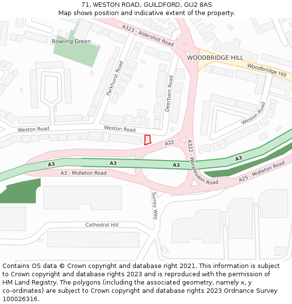 71, WESTON ROAD, GUILDFORD, GU2 8AS: Location map and indicative extent of plot