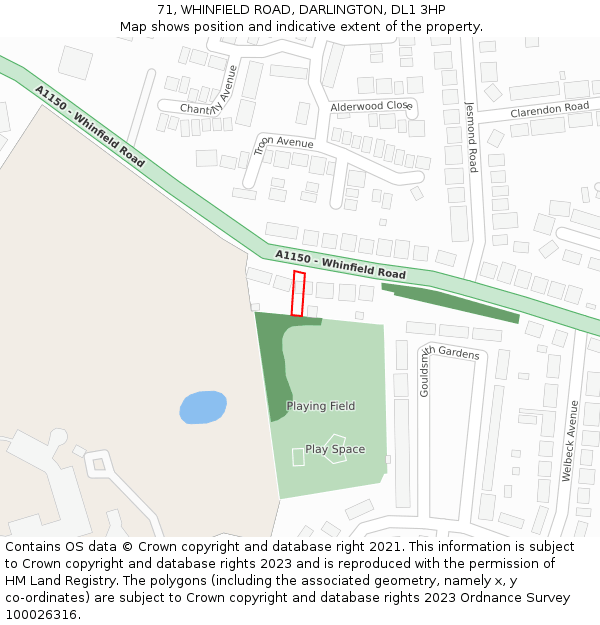 71, WHINFIELD ROAD, DARLINGTON, DL1 3HP: Location map and indicative extent of plot