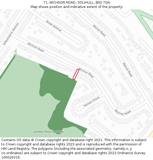 71, WICHNOR ROAD, SOLIHULL, B92 7QA: Location map and indicative extent of plot