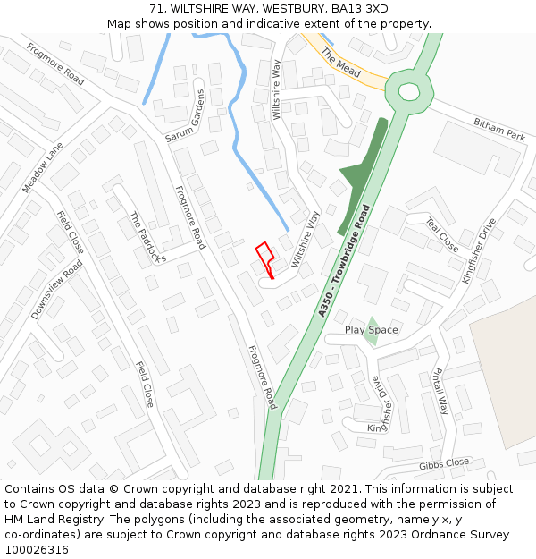 71, WILTSHIRE WAY, WESTBURY, BA13 3XD: Location map and indicative extent of plot