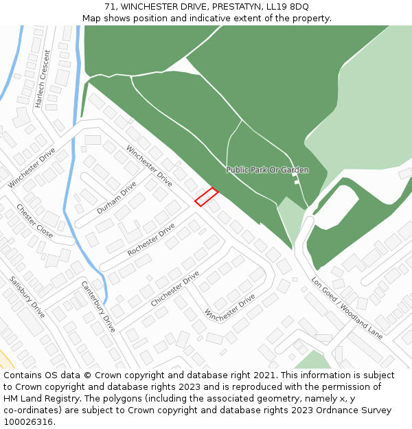 71, WINCHESTER DRIVE, PRESTATYN, LL19 8DQ: Location map and indicative extent of plot