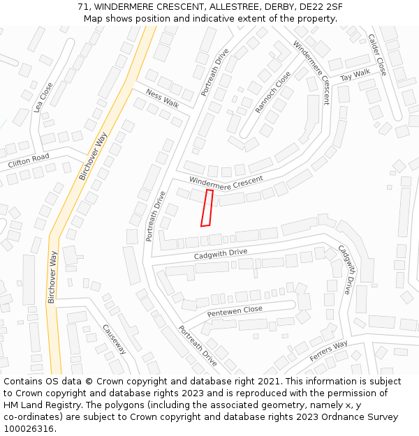 71, WINDERMERE CRESCENT, ALLESTREE, DERBY, DE22 2SF: Location map and indicative extent of plot