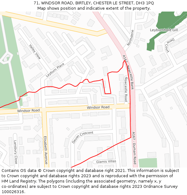 71, WINDSOR ROAD, BIRTLEY, CHESTER LE STREET, DH3 1PQ: Location map and indicative extent of plot