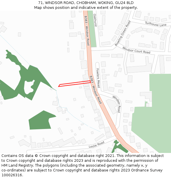 71, WINDSOR ROAD, CHOBHAM, WOKING, GU24 8LD: Location map and indicative extent of plot