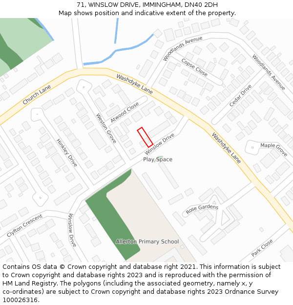 71, WINSLOW DRIVE, IMMINGHAM, DN40 2DH: Location map and indicative extent of plot