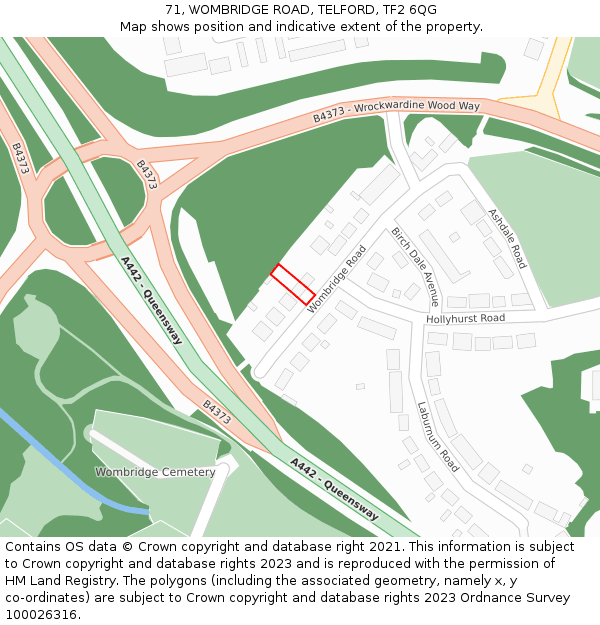 71, WOMBRIDGE ROAD, TELFORD, TF2 6QG: Location map and indicative extent of plot