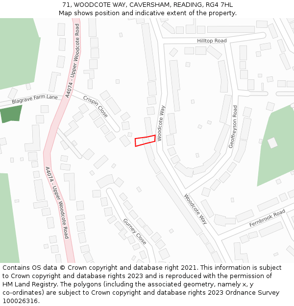71, WOODCOTE WAY, CAVERSHAM, READING, RG4 7HL: Location map and indicative extent of plot