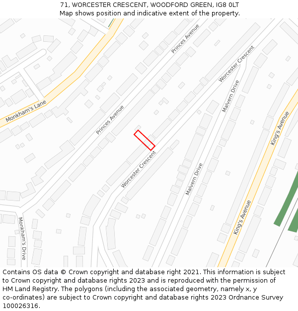 71, WORCESTER CRESCENT, WOODFORD GREEN, IG8 0LT: Location map and indicative extent of plot