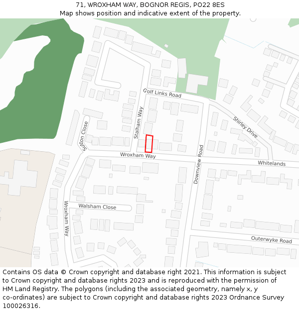 71, WROXHAM WAY, BOGNOR REGIS, PO22 8ES: Location map and indicative extent of plot