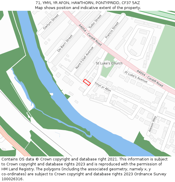 71, YMYL YR AFON, HAWTHORN, PONTYPRIDD, CF37 5AZ: Location map and indicative extent of plot