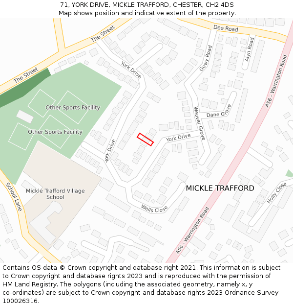 71, YORK DRIVE, MICKLE TRAFFORD, CHESTER, CH2 4DS: Location map and indicative extent of plot