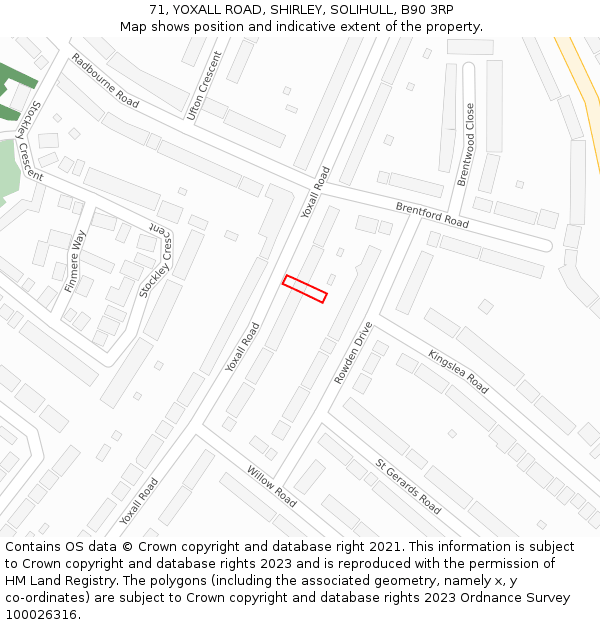 71, YOXALL ROAD, SHIRLEY, SOLIHULL, B90 3RP: Location map and indicative extent of plot