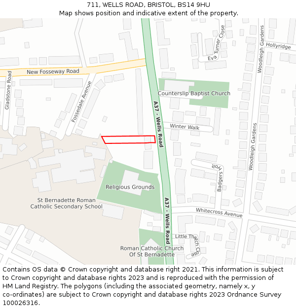 711, WELLS ROAD, BRISTOL, BS14 9HU: Location map and indicative extent of plot