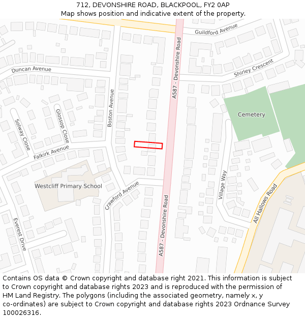 712, DEVONSHIRE ROAD, BLACKPOOL, FY2 0AP: Location map and indicative extent of plot