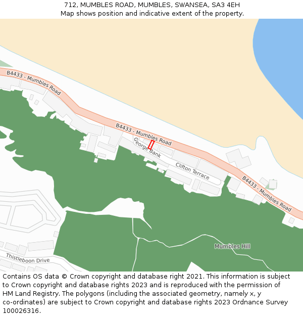 712, MUMBLES ROAD, MUMBLES, SWANSEA, SA3 4EH: Location map and indicative extent of plot