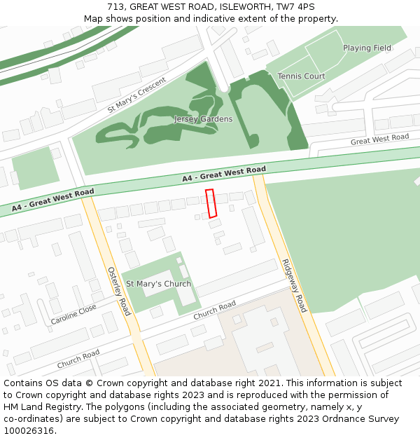 713, GREAT WEST ROAD, ISLEWORTH, TW7 4PS: Location map and indicative extent of plot