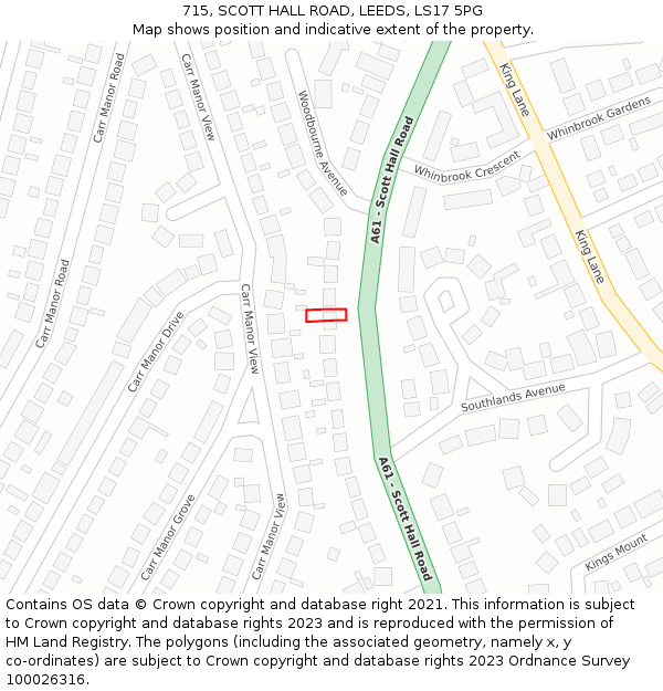 715, SCOTT HALL ROAD, LEEDS, LS17 5PG: Location map and indicative extent of plot
