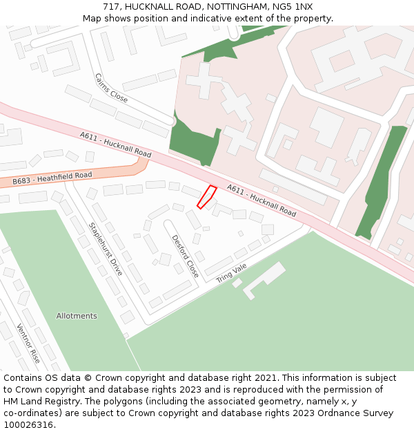 717, HUCKNALL ROAD, NOTTINGHAM, NG5 1NX: Location map and indicative extent of plot