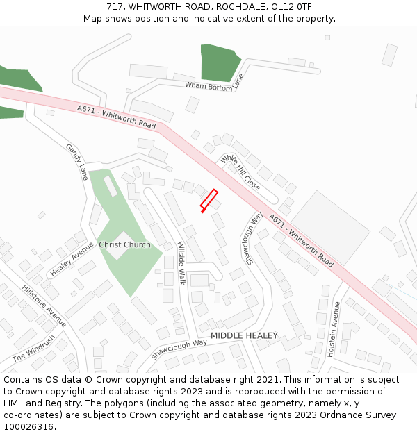 717, WHITWORTH ROAD, ROCHDALE, OL12 0TF: Location map and indicative extent of plot