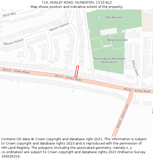 71A, ANSLEY ROAD, NUNEATON, CV10 8LZ: Location map and indicative extent of plot