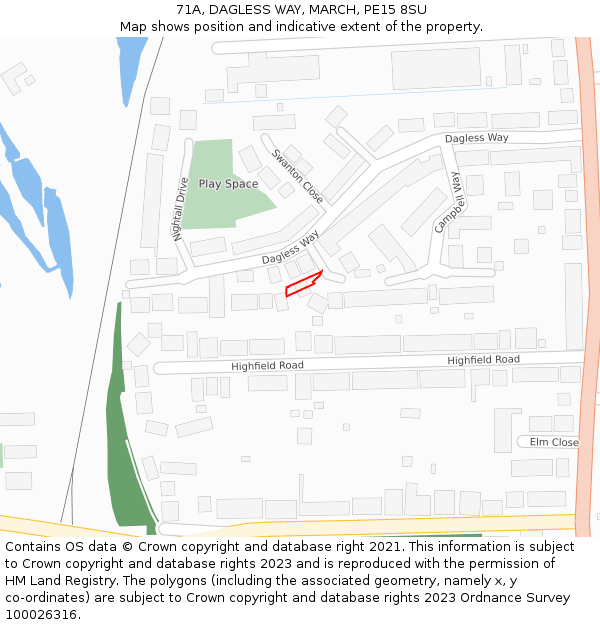 71A, DAGLESS WAY, MARCH, PE15 8SU: Location map and indicative extent of plot