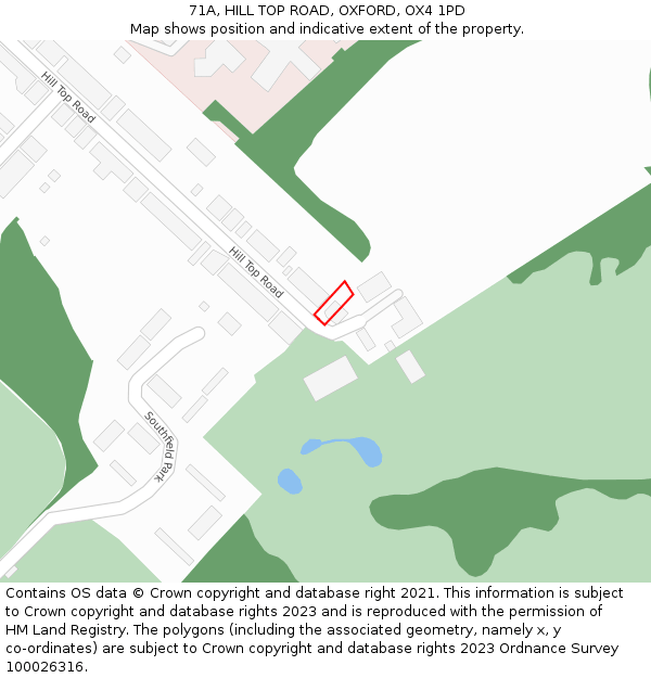 71A, HILL TOP ROAD, OXFORD, OX4 1PD: Location map and indicative extent of plot