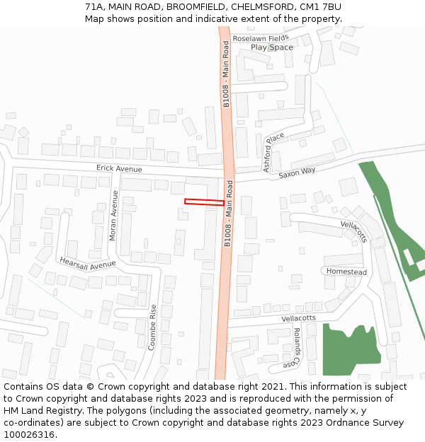 71A, MAIN ROAD, BROOMFIELD, CHELMSFORD, CM1 7BU: Location map and indicative extent of plot