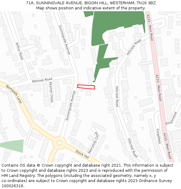 71A, SUNNINGVALE AVENUE, BIGGIN HILL, WESTERHAM, TN16 3BZ: Location map and indicative extent of plot