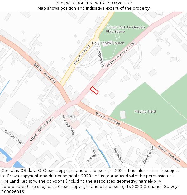 71A, WOODGREEN, WITNEY, OX28 1DB: Location map and indicative extent of plot