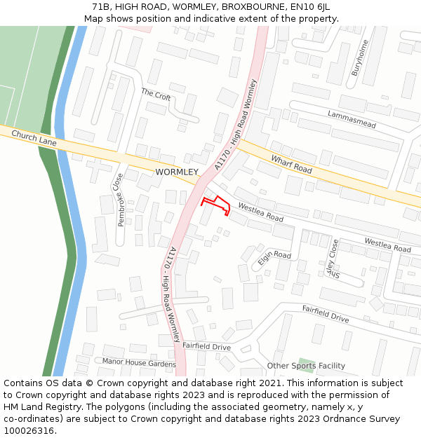 71B, HIGH ROAD, WORMLEY, BROXBOURNE, EN10 6JL: Location map and indicative extent of plot