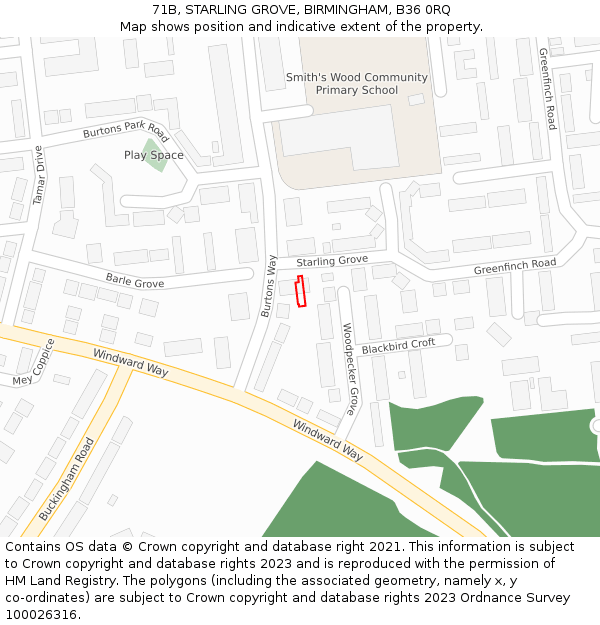 71B, STARLING GROVE, BIRMINGHAM, B36 0RQ: Location map and indicative extent of plot