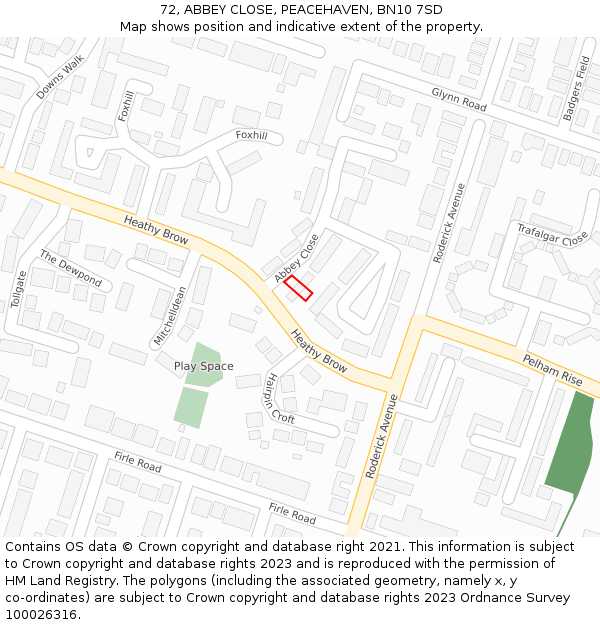 72, ABBEY CLOSE, PEACEHAVEN, BN10 7SD: Location map and indicative extent of plot