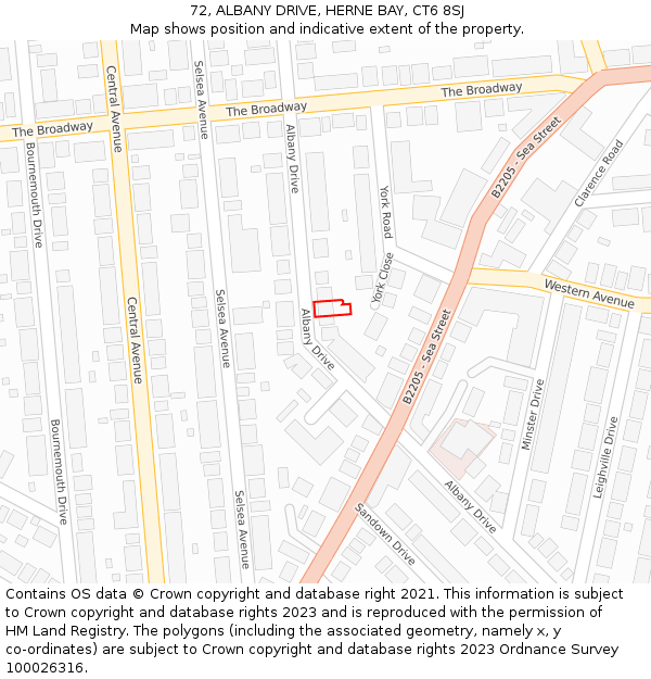 72, ALBANY DRIVE, HERNE BAY, CT6 8SJ: Location map and indicative extent of plot