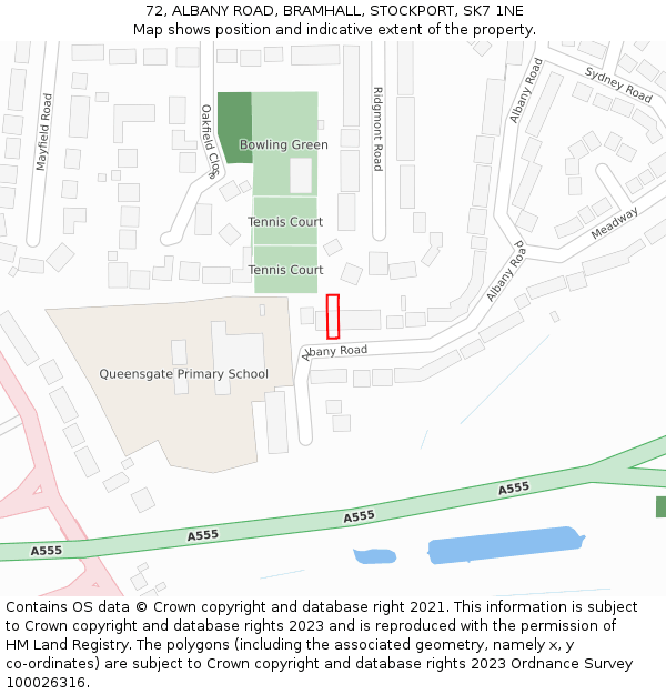 72, ALBANY ROAD, BRAMHALL, STOCKPORT, SK7 1NE: Location map and indicative extent of plot