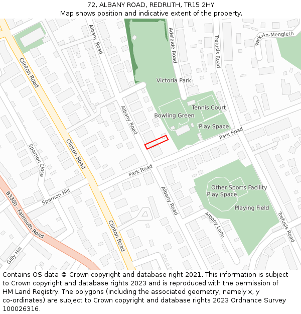 72, ALBANY ROAD, REDRUTH, TR15 2HY: Location map and indicative extent of plot