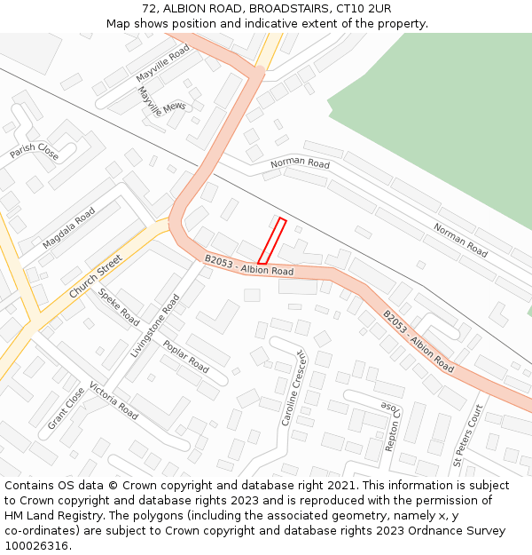 72, ALBION ROAD, BROADSTAIRS, CT10 2UR: Location map and indicative extent of plot